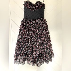 Unique Vintage Black And Pink Floral Tulle Cupcake Swing Dress